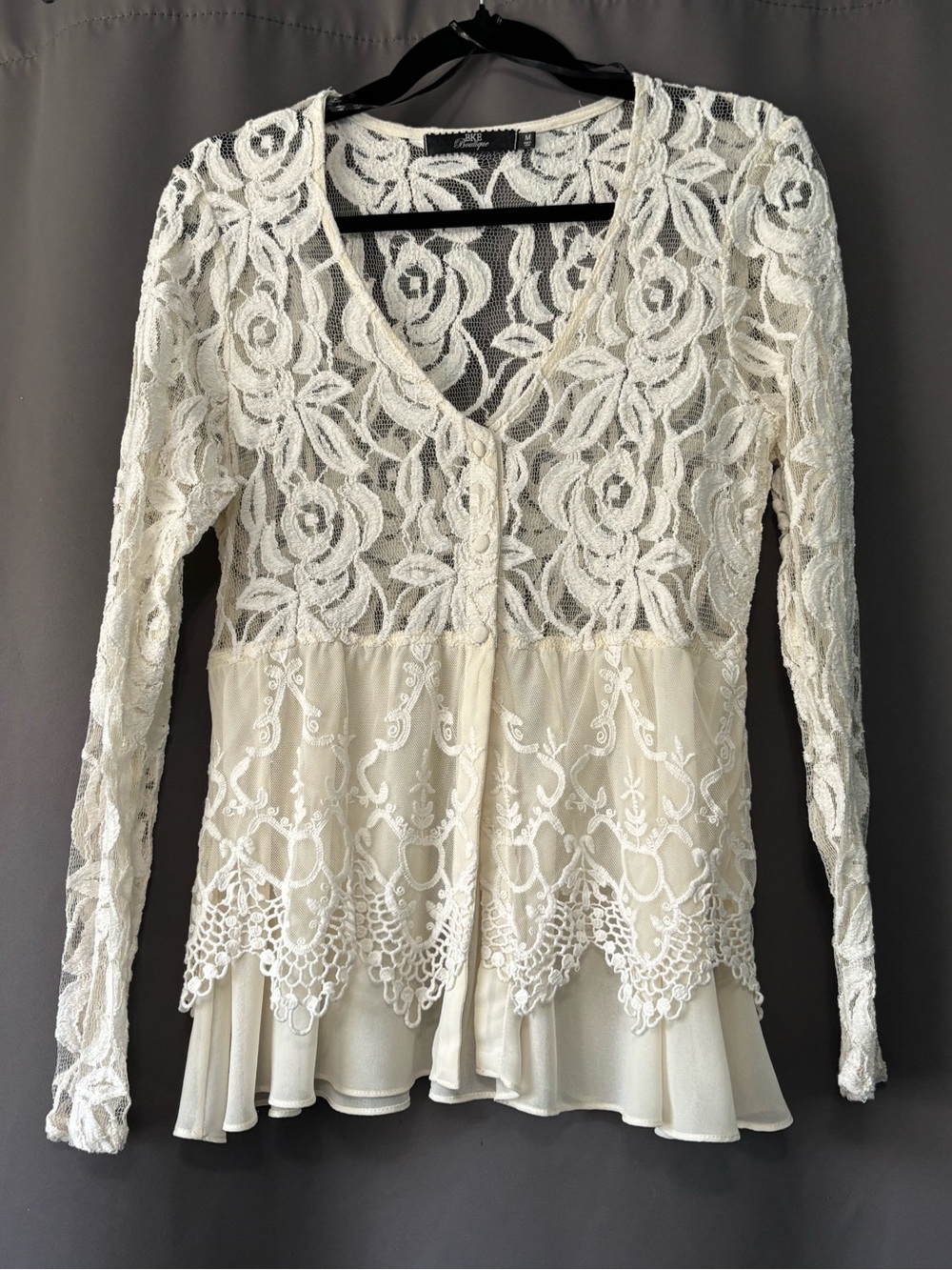 BKE Lace Peplum Overlay Blouse